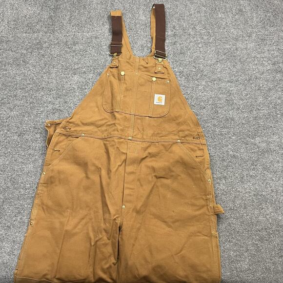 Carhartt Overalls Mens Large Brown Duck Canvas Workwear Bib Carpenter Utility - Picture 1 of 5